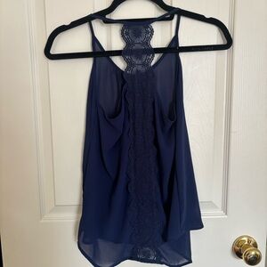 Jella Couture Sheer Navy Camisole with Lace Detail Y2K Dainty